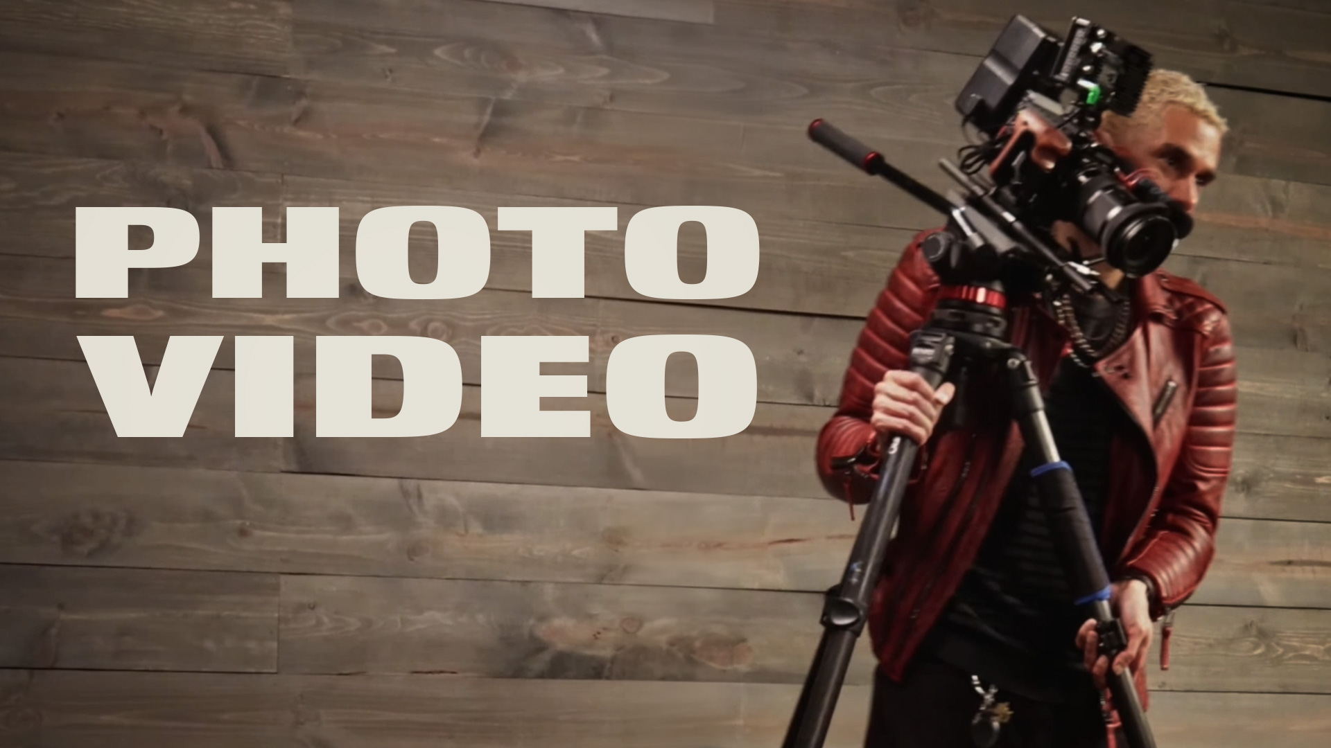 Alexander Derrick operating a cinema camera with Photo Video title