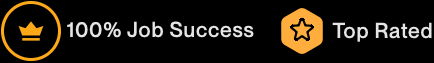 Upwork profile badges showing 100% Job Success and Top Rated status