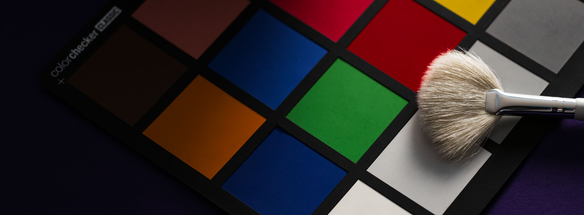 ColorChecker and studio brush used in a color-managed commercial photography workflow