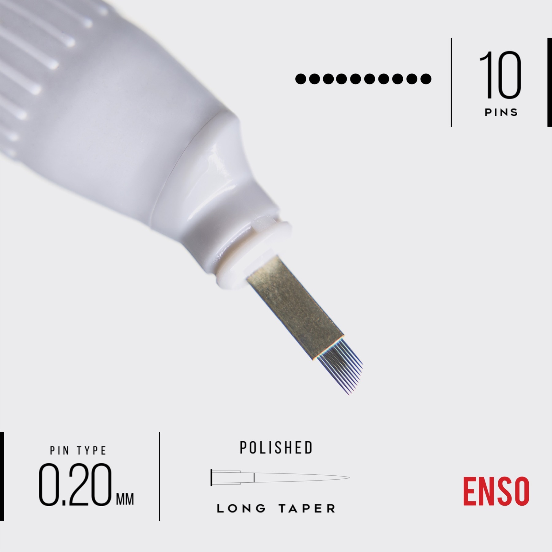 Enso tattoo liner needle macro with pin configuration and size specifications